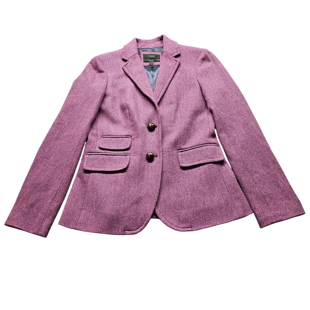 J.Crew Hacking Jacket Womens 4 Purple 100% Wool Herringbone Blazer 48263 FA12